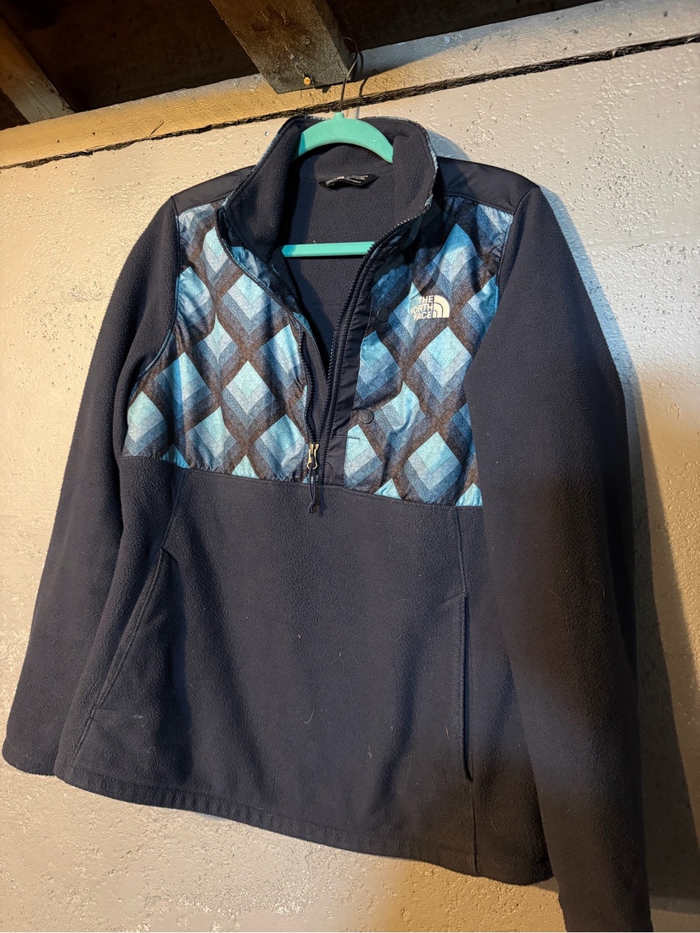 The North Face Navy Fleece Pullover with Blue Diamond Yoke